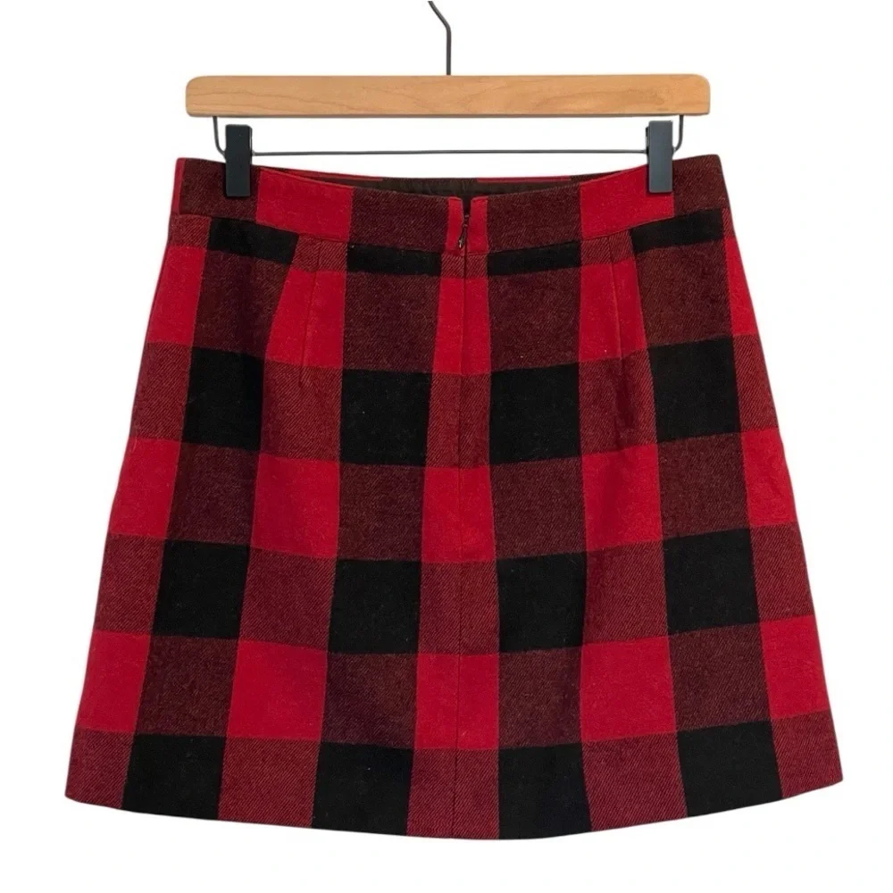 J. Crew Red/Black Checkered A-Line Mini Skirt, Wool Blend, Lined, Holidays, Sz 4 - Picture 4 of 13